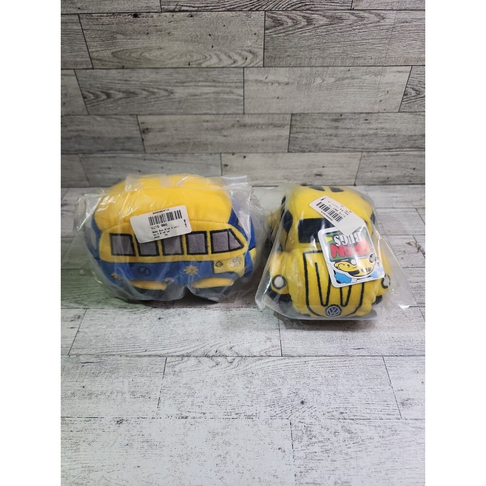 NEW Vintage Volkswagen Beetle & VW Bus Bean Bag Dolls Stuffed Toy Bug Plush 7"